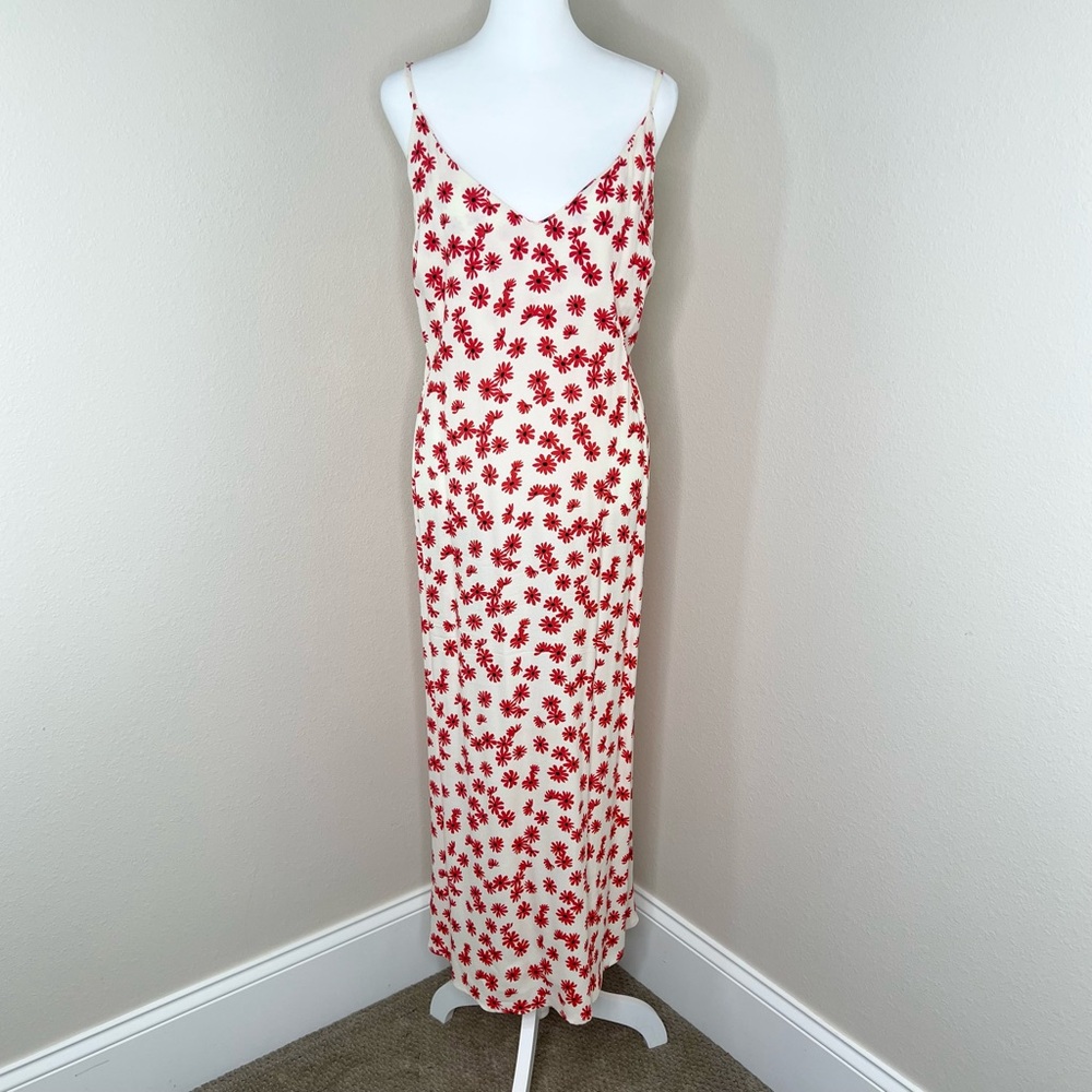 Reformation ALEXANDRA Ivory & Red Daisy Floral Sleeveless V-Neck Midi Dress - Picture 6 of 15